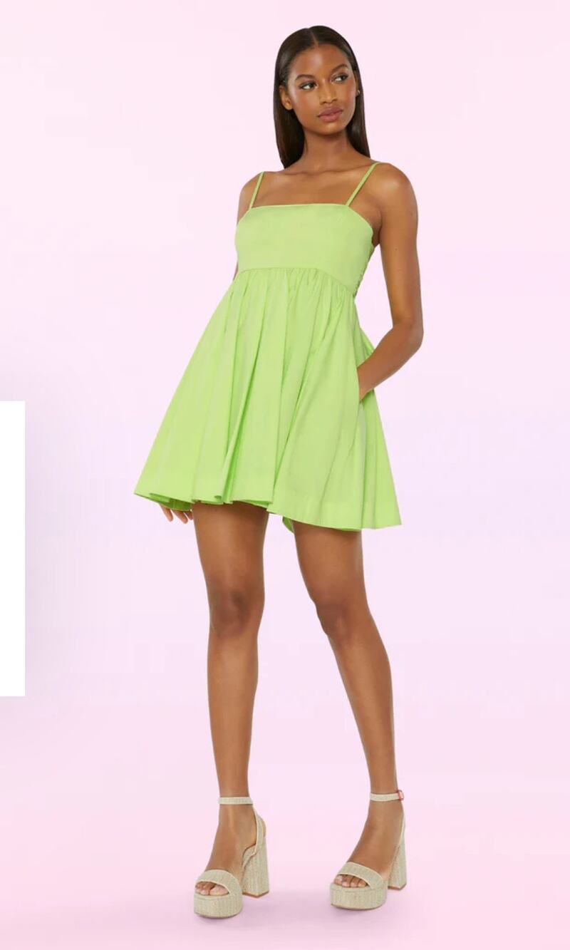 Likely Elisia Mini Dress Size 6 Lime Green Tie Back Babydoll Dress Fit & Flare